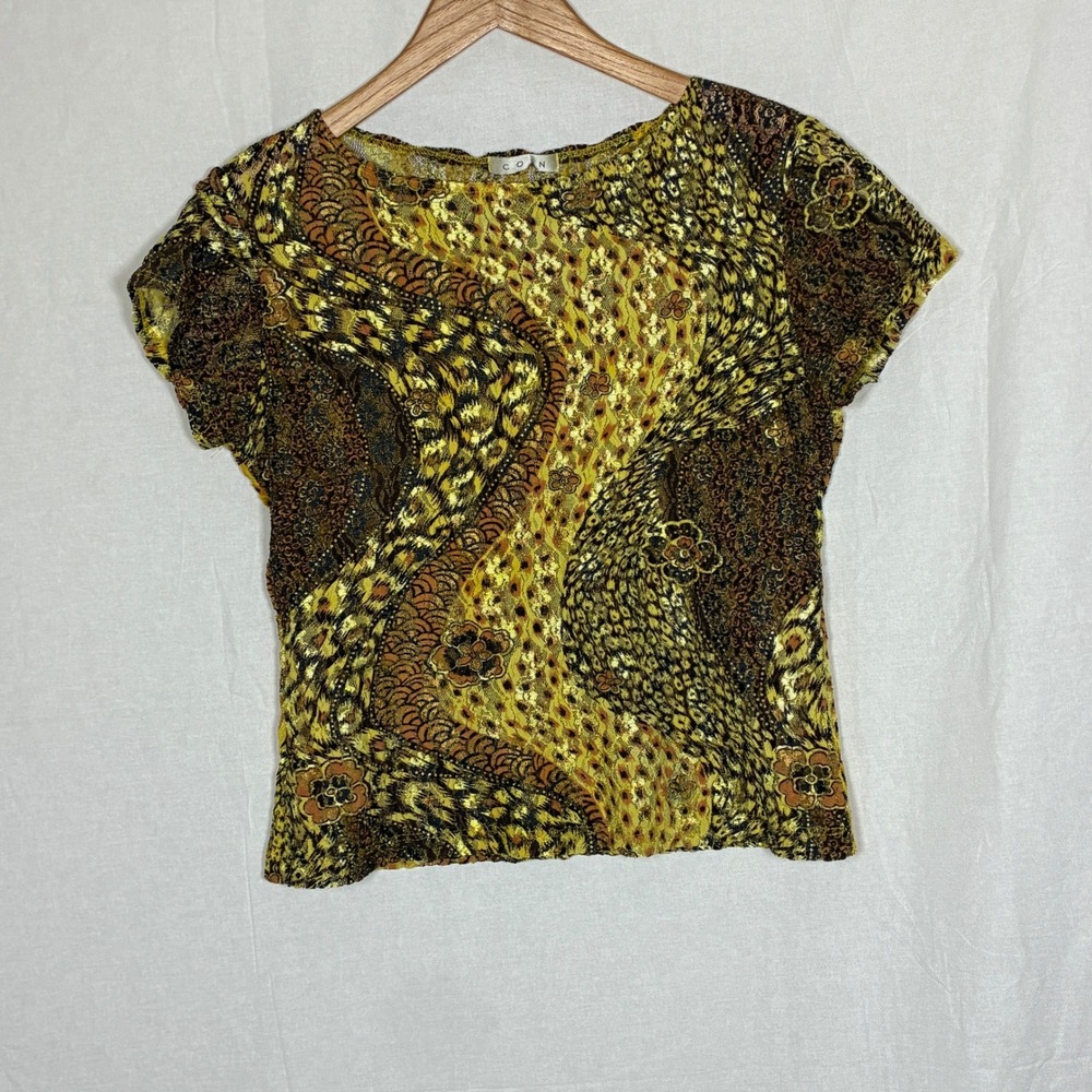 Vintage Y2K Sheer Mesh Lace Top Size M Patchwork Fairy Grunge Indie